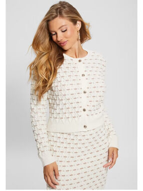 Guess Womens Dove White Long Sleeve Cross Stitch Miya Cardigan Size Small NWT